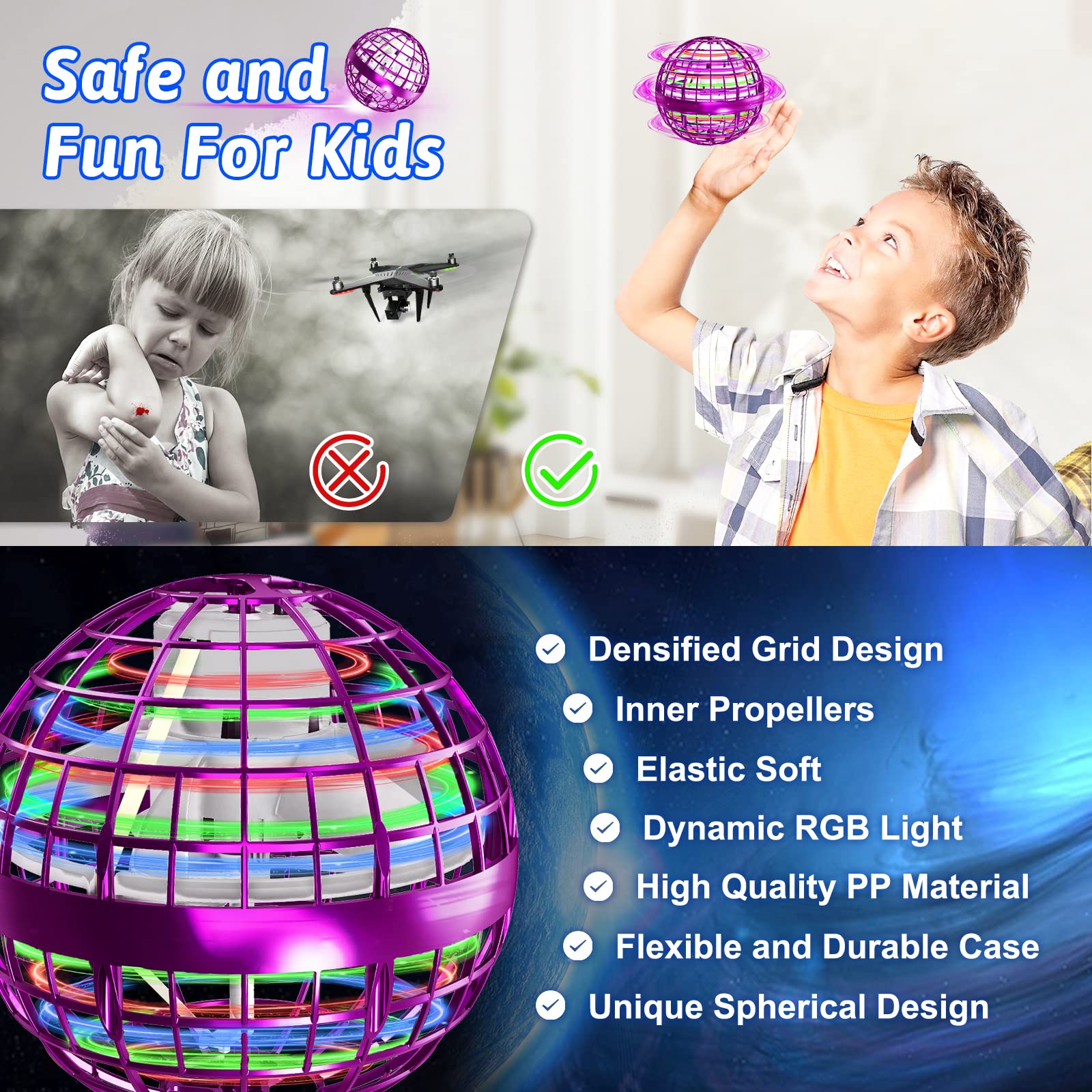 semai Bola Voladora, Bola Voladora para Niños, Juguete para Niños A Partir De 6 Años con Luz Led, Bola Flotante Controlada A Mano Regalos para Niños Niñas De 6 A 12 Años (Rosa)