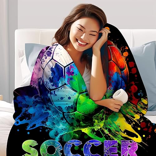Miniatura 5 de Manta de fútbol con balón deportivo, manta de franela suave y ligera, acogedora ropa de cama de felpa para niñas, niños y adultos, 50 x 40 pulgadas