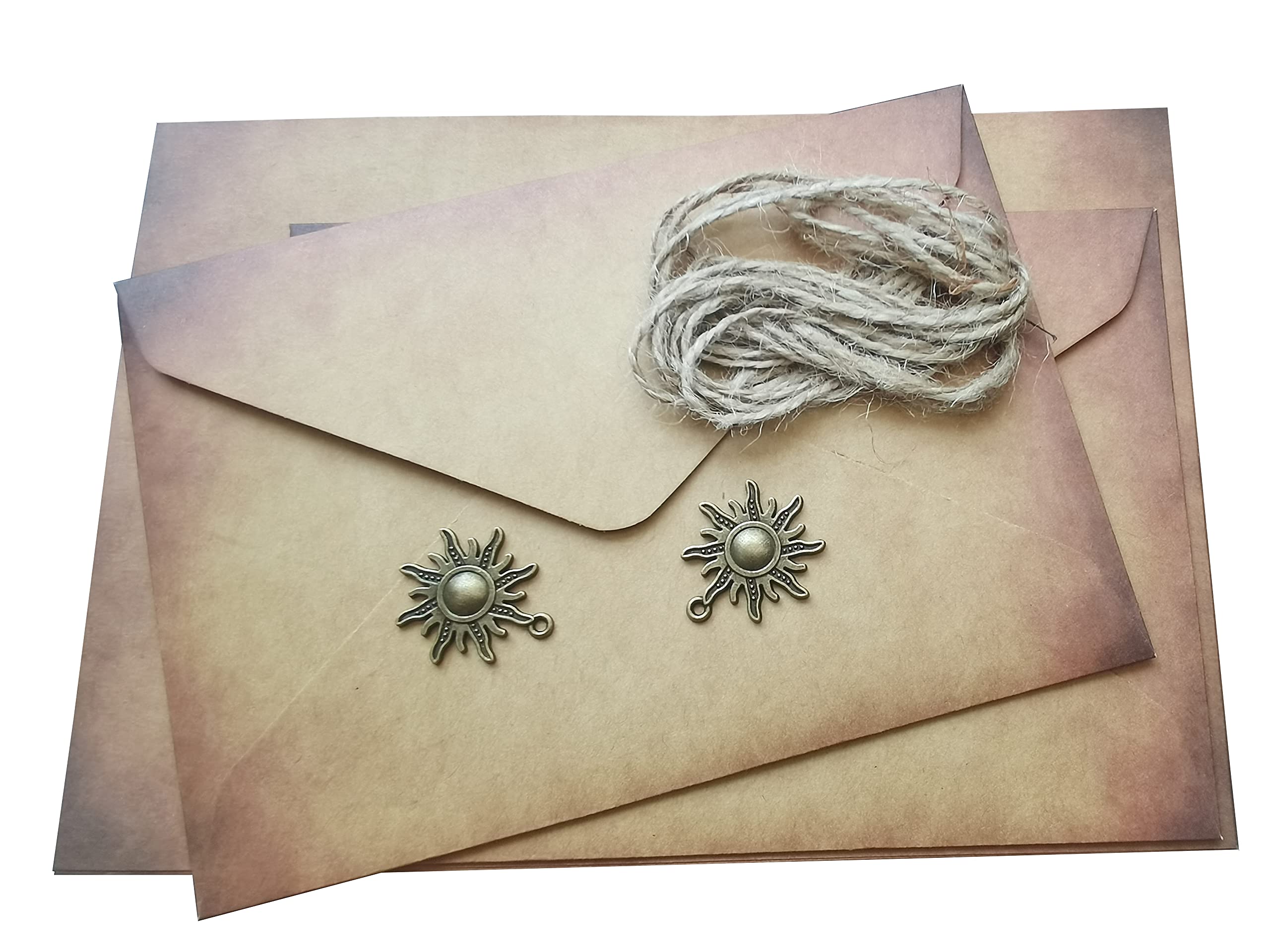 Papier à Lettres Vintage Kraft - Lot 48 Pièces Avec Enveloppes Et Autocollants Cire - 6