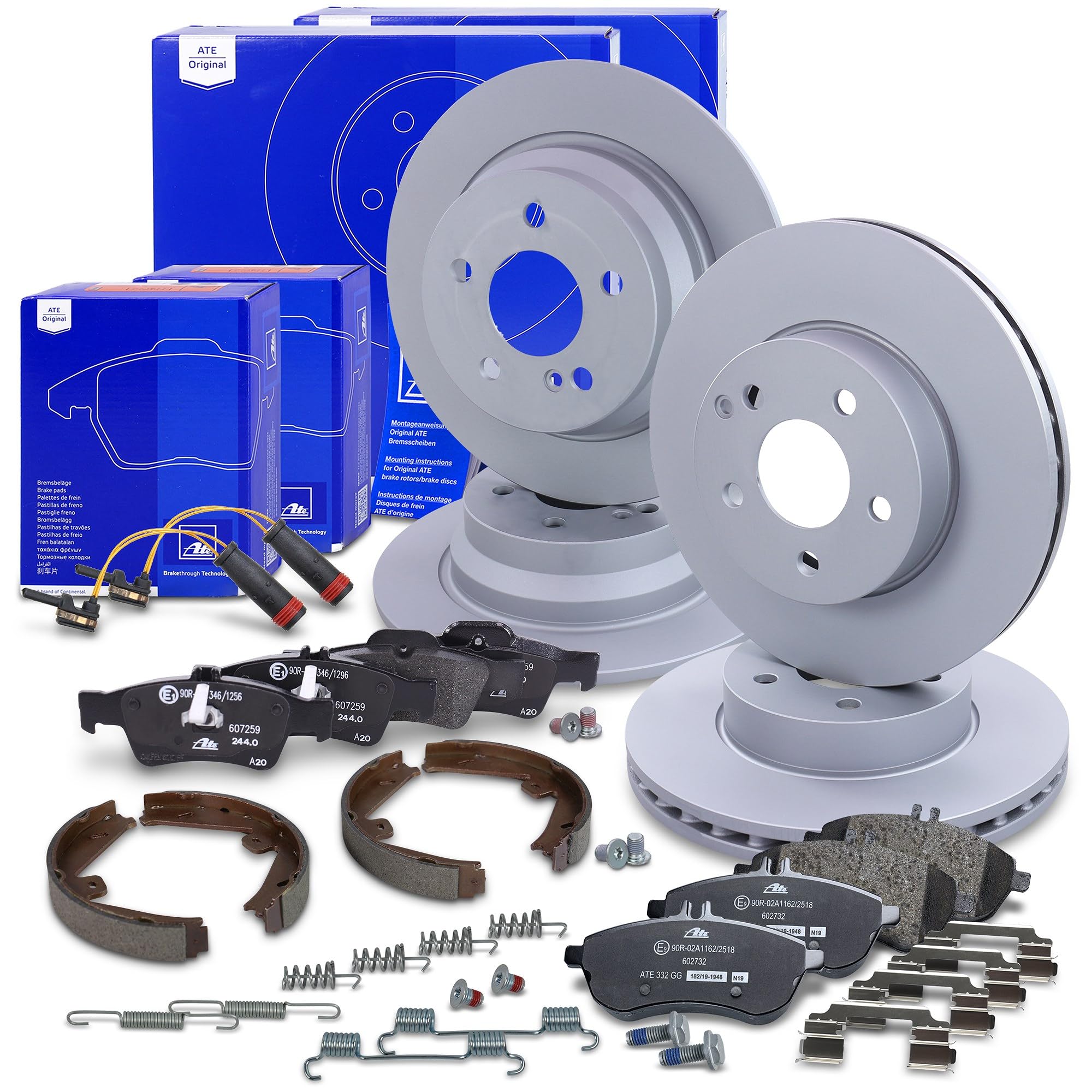 ATE Set di freni +dischi freno anteriori ¯ 295mm ventilati +posteriori ¯ 300mm pieni e pastiglie freno anteriori +posteriori e ganasce freno Compatibile con MERCEDES Classe E (W212) (S212)