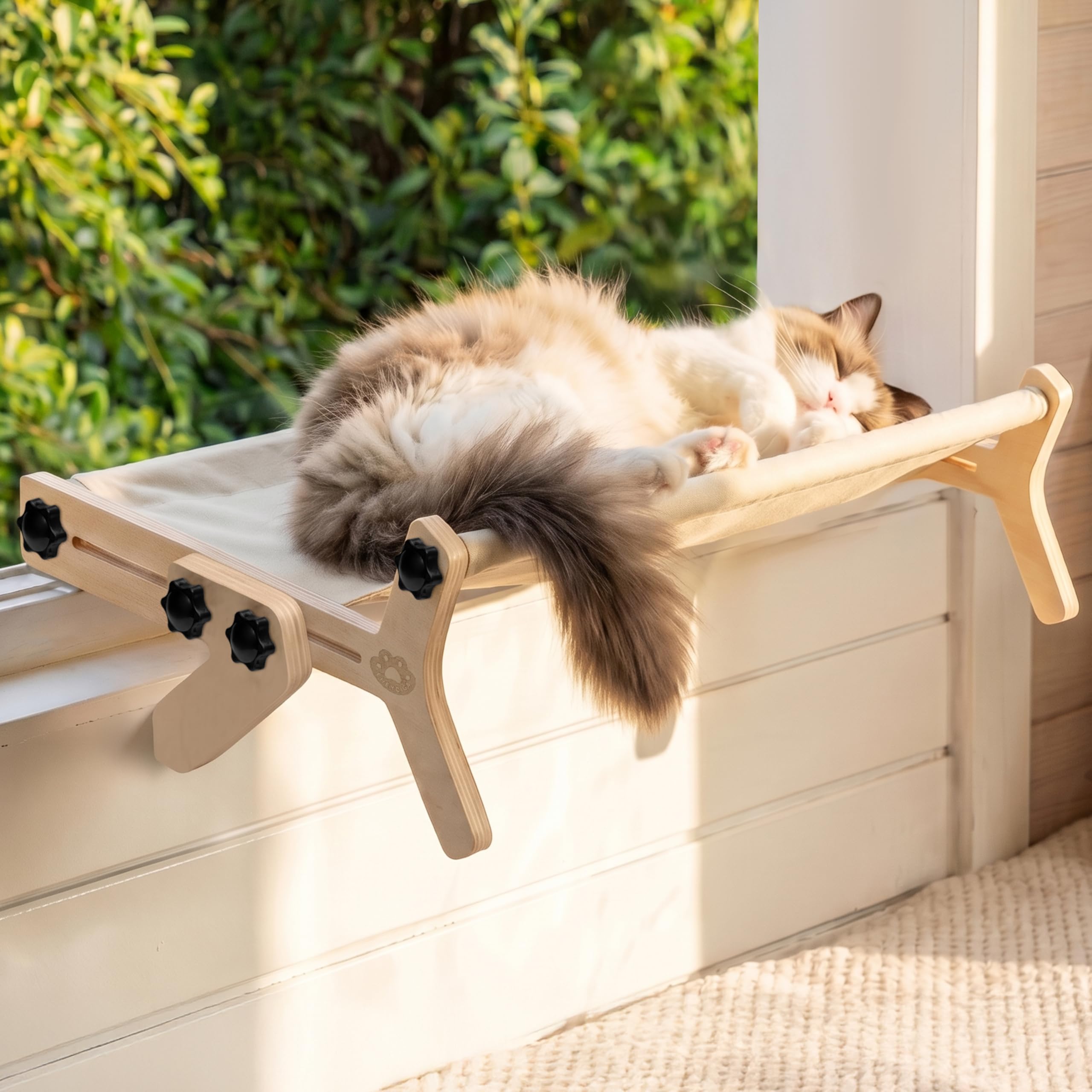 Katzen Fensterbett - Heizkörper Katzenbett Fenster Hängematte Katzenliege mit verstellbaren Haken freistehend Holz Katzen Sofa für Katze kleine Hunde bis 18kg Fensterbank Bett Schublade