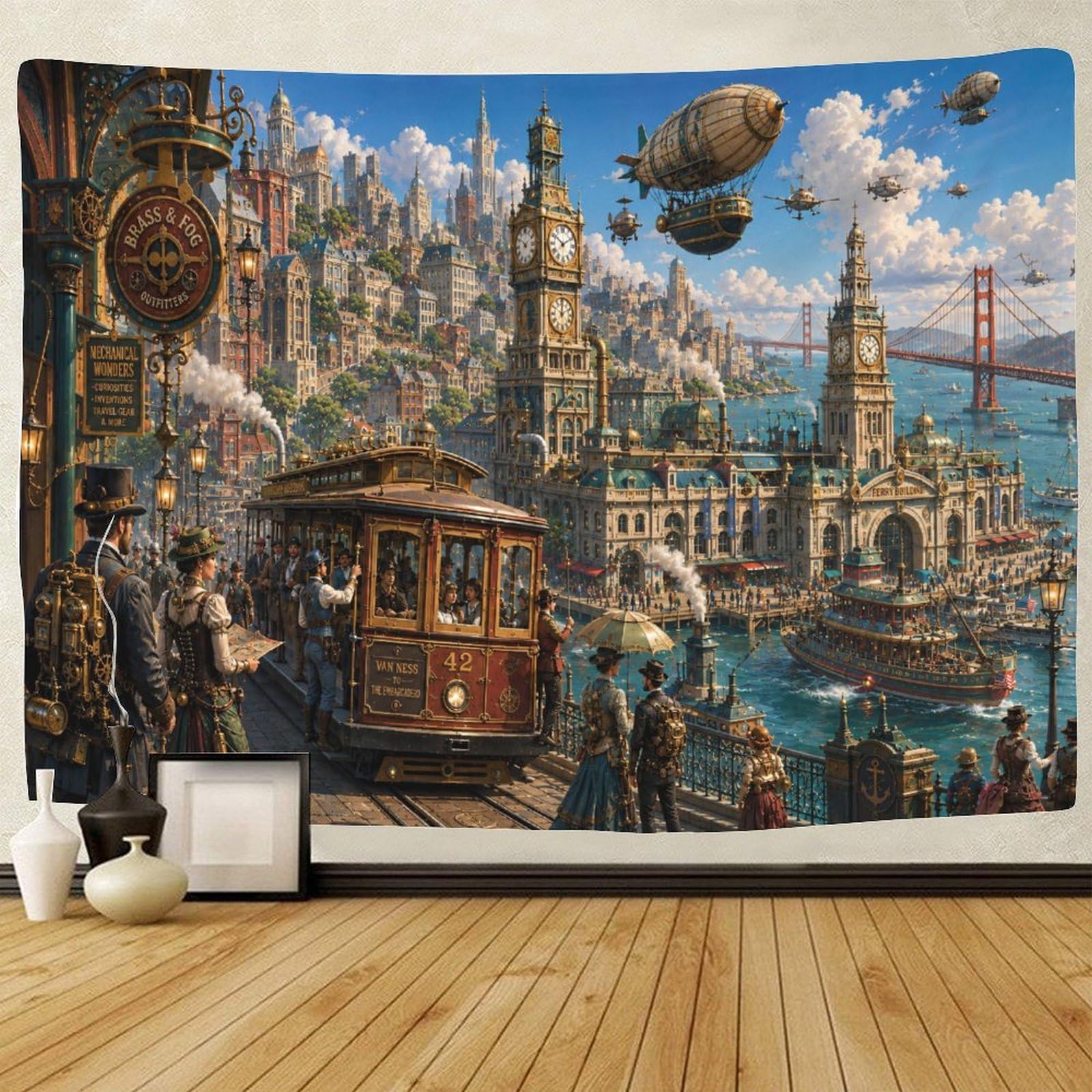 GPMNBCXZK Steampunk San Francisco Scenery Wall Hanging Decor 3D Print Wall Tapestry Tapestries Home Decoration Curtain Bedroom Dorm 100cmx150cm