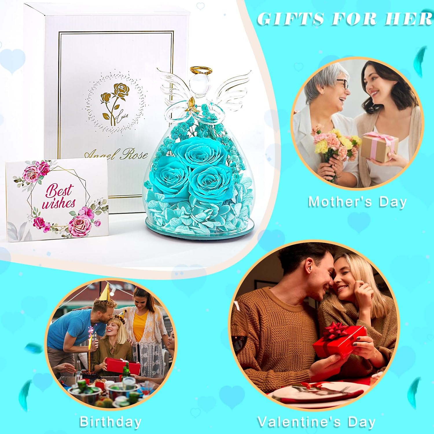 Beferr Valentines Day Rose Gifts for Her Women Mom Gifts for Birthday, Fresh Flowers for Delivery Forever Preserved Rose in Glass Angel Figurine, for Grandma Wife Daughter Girlfriend - Image 7
