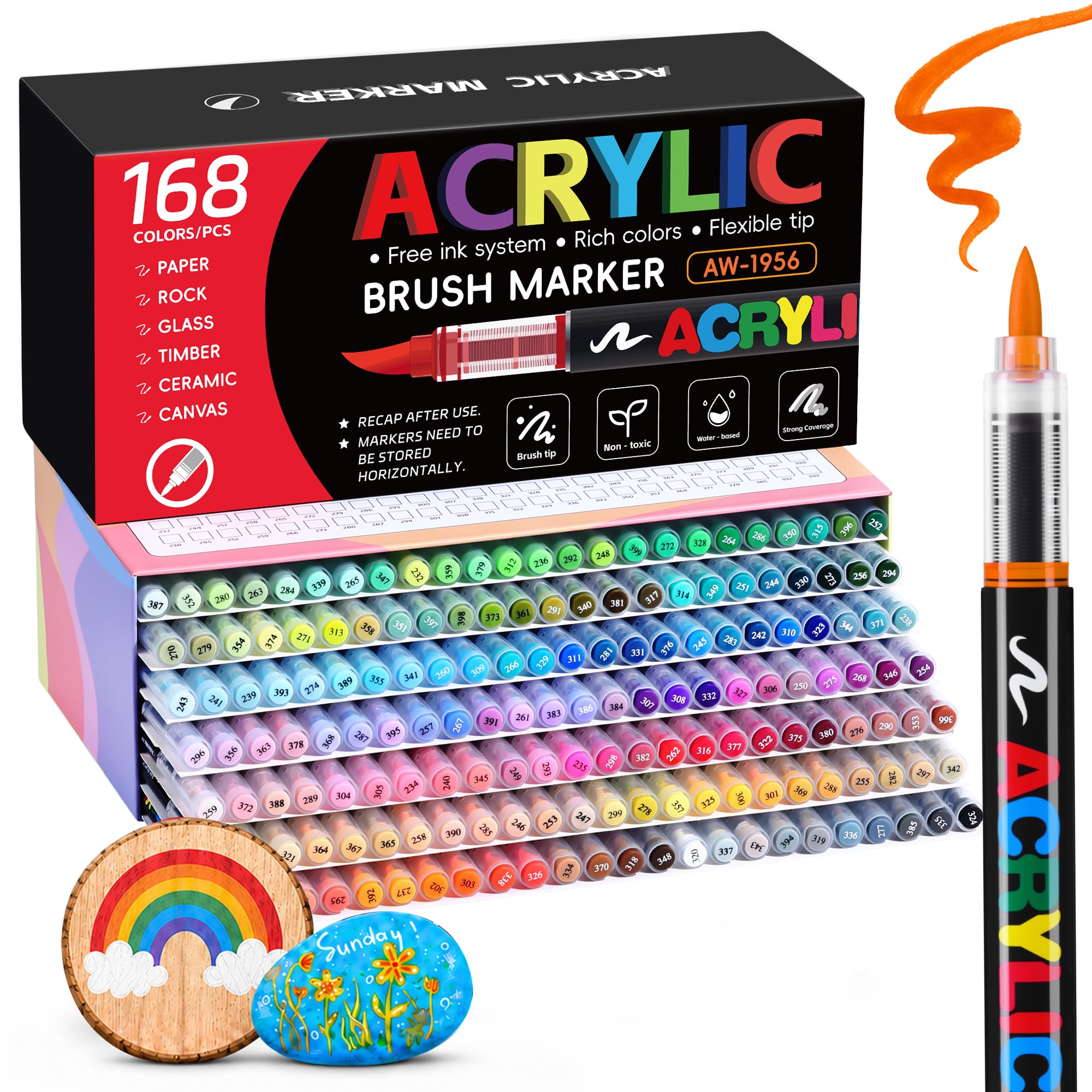 Tongfushop 48/72/120/168 Farben Acrylstifte Set, Pinselspitze Acrylmarker mit Automatischer Tintenkontrolle