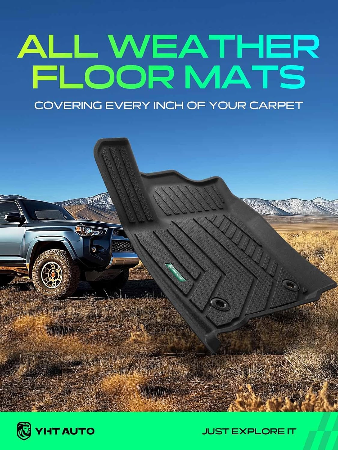 YHTAUTO Floor Mats Compatible with Toyota Tacoma 2024 2025 2026 (Double Cab No Hybrid Automatic Transmission), TPE Floor Liners All-Weather Protection Custom Fit, 1st & 2nd Row, Set of 3 Black - Image 2