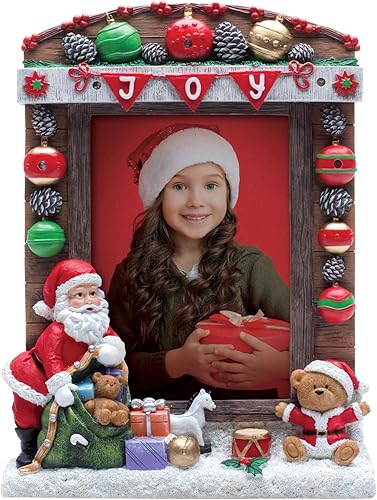 Marco de fotos iluminado de resina de Papá Noel de 5 "x 7" JOY Christmas