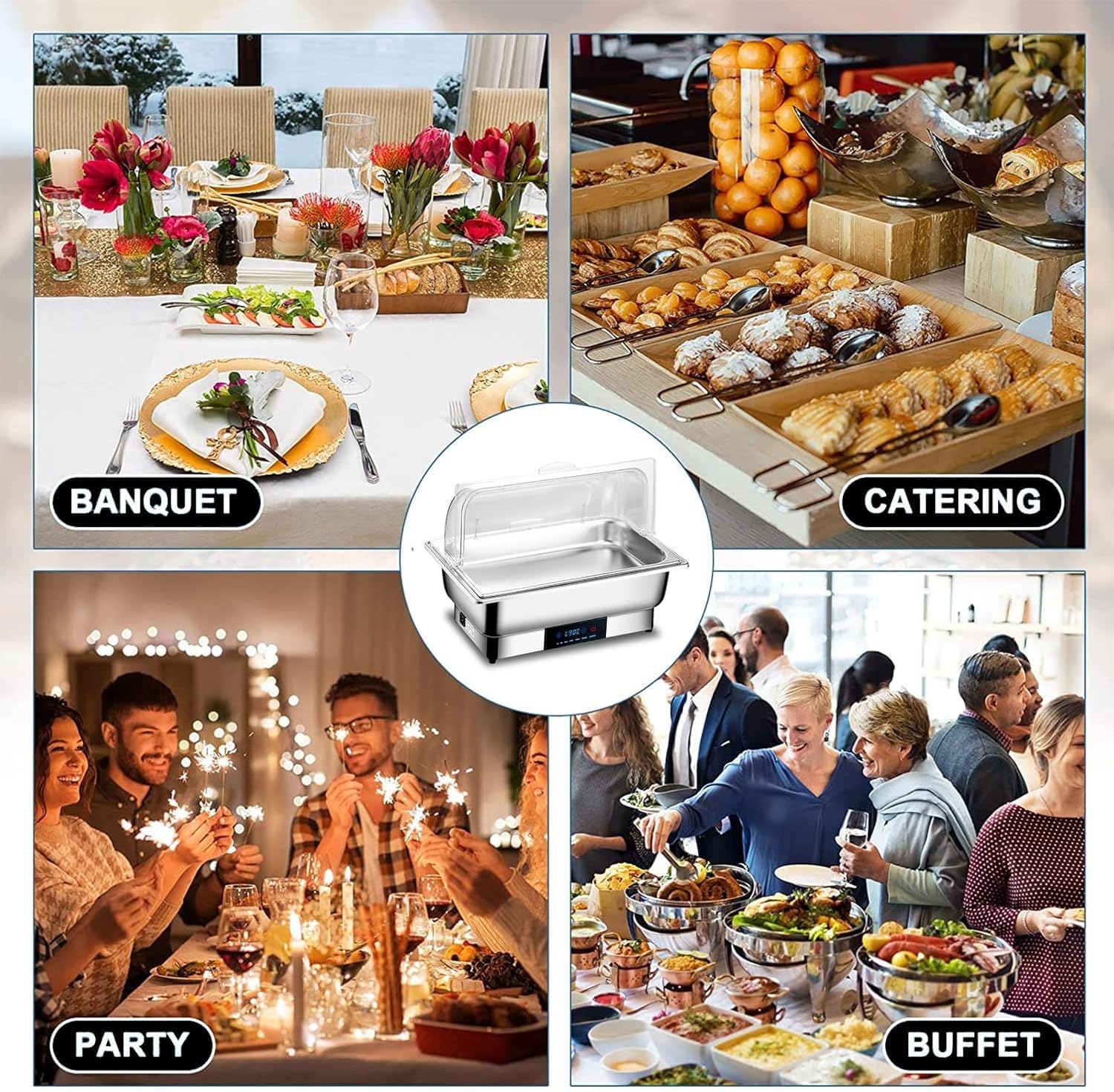 Scaldavivande Elettrico A Buffet con Display Digitale della Temperatura, Scaldavivande in Acciaio Inox per Eventi di Catering E Feste.,1/2pan-10pcs