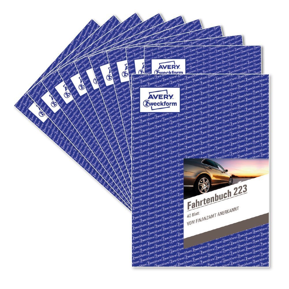 Avery Zweckform 223 Fahrtenbuch für PKW (A5, 40 Blatt) weiß (10 Stück + Kuli)