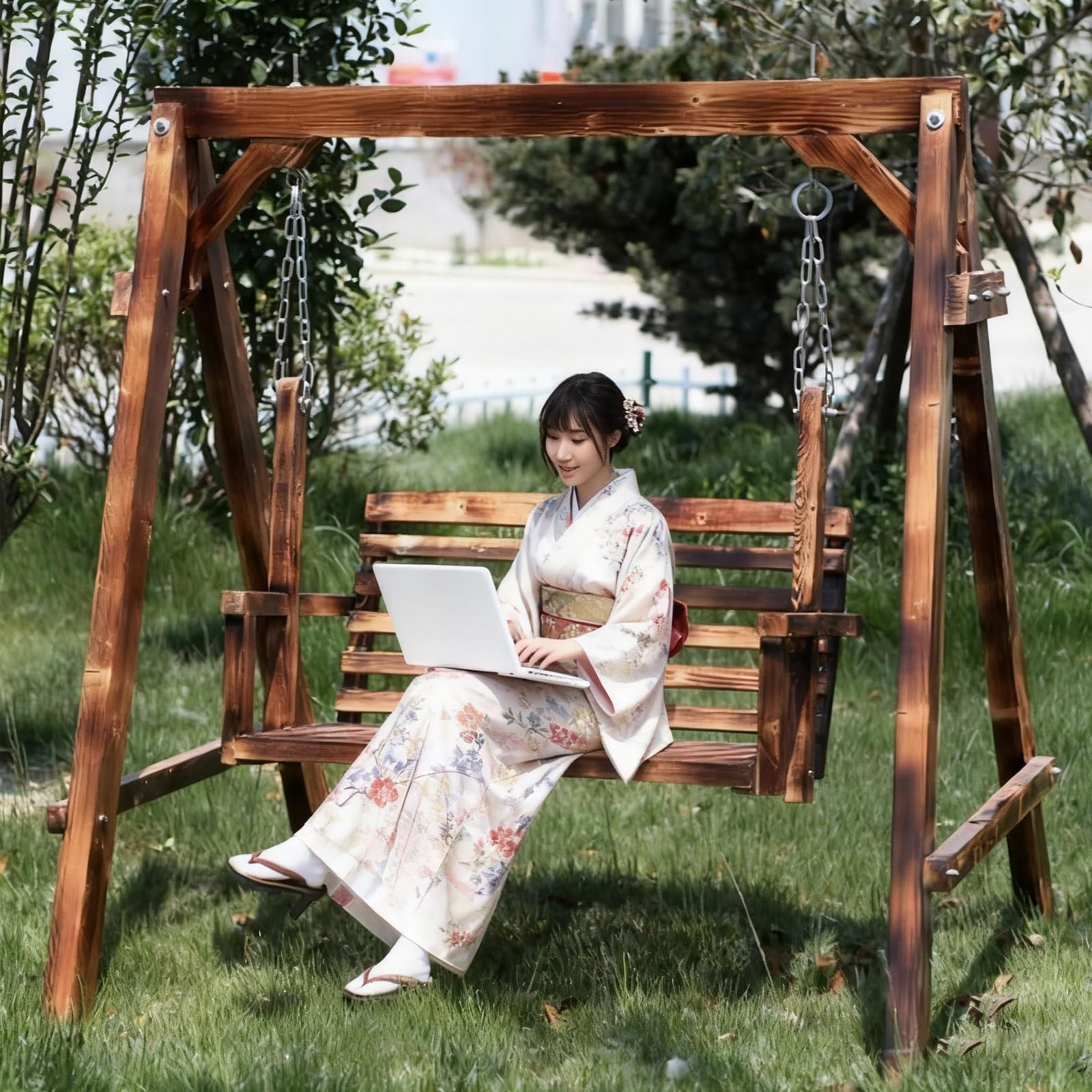 Amazon.co.jp: MDDKOP ブランコ 木製 屋外 二人乗 ブランコセット