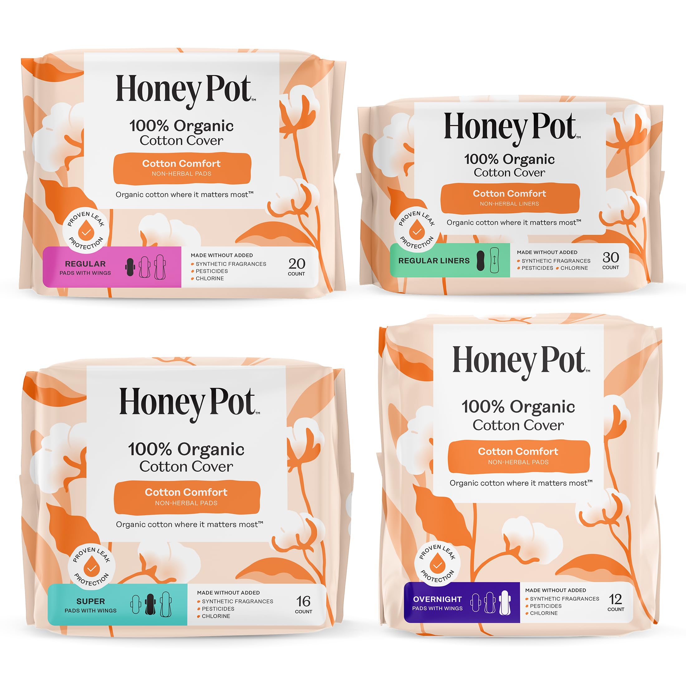The Honey Pot Company - Pads for Women - Non-Herbal Essentials Bundle - Organic Cotton Cover Ultra-Absorbent Pulp