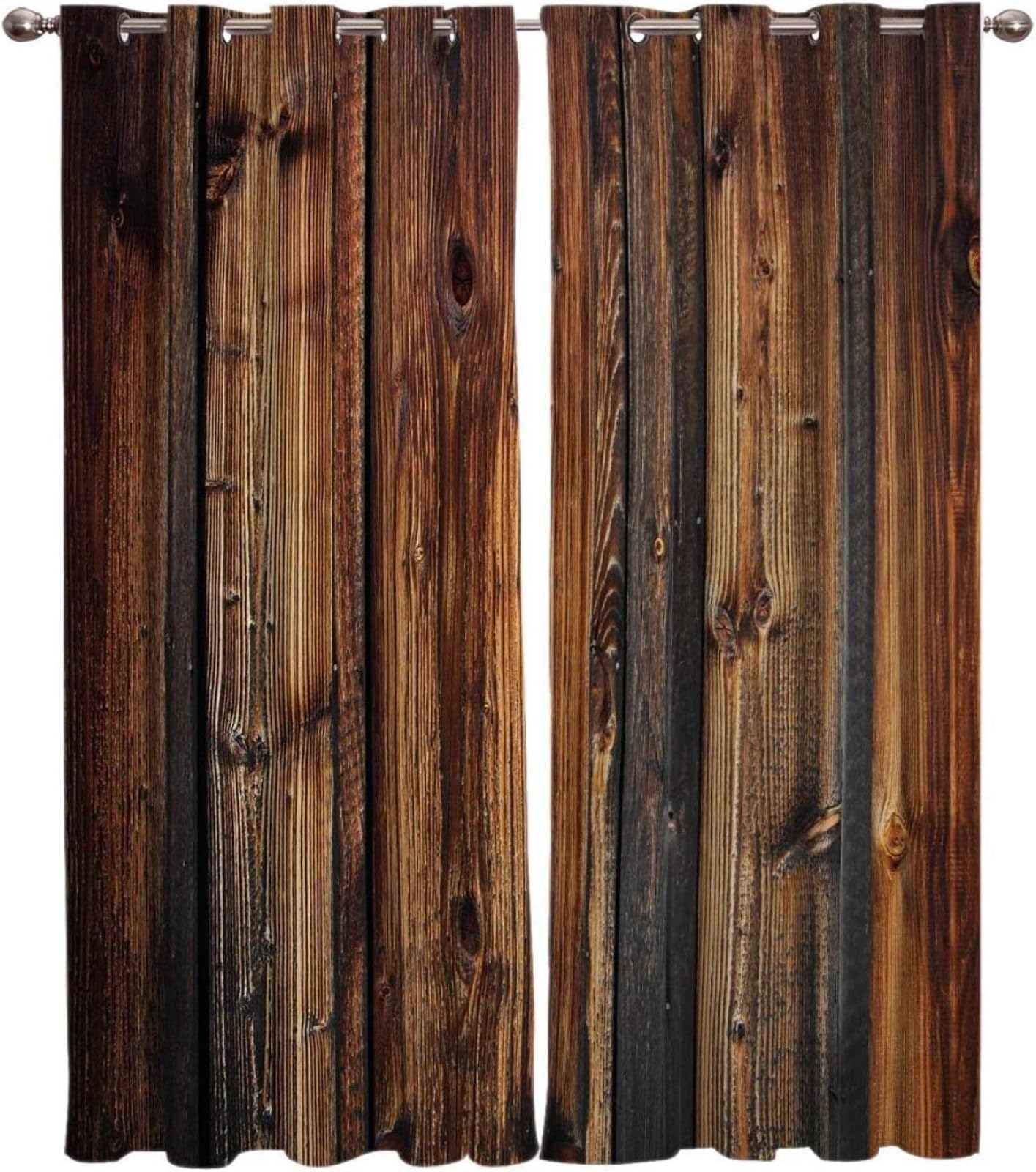MELABE Rustic Brown Blackout Window Curtain, Farmhouse Wooden Door 3D Print Curtains, 2 Panels Darkening Thermal Insulated Drapes with Top Grommet for Living Room Bedroom 2 x 130W x 240H cm — image 1