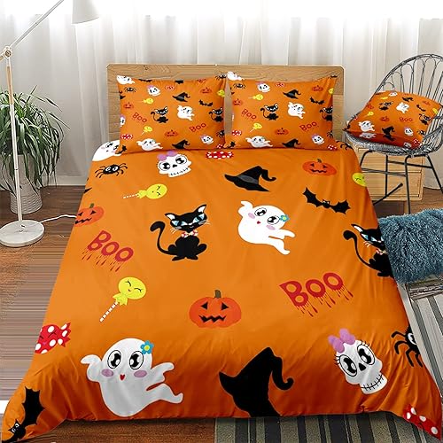 Miniatura 133 de Pumpkin Bedding Halloween Duvet Cover Set Funny Evil Pumpkin Pattern Design Black Halloween Bedding Set Queen 1 Duvet Cover 2 Pillowcases