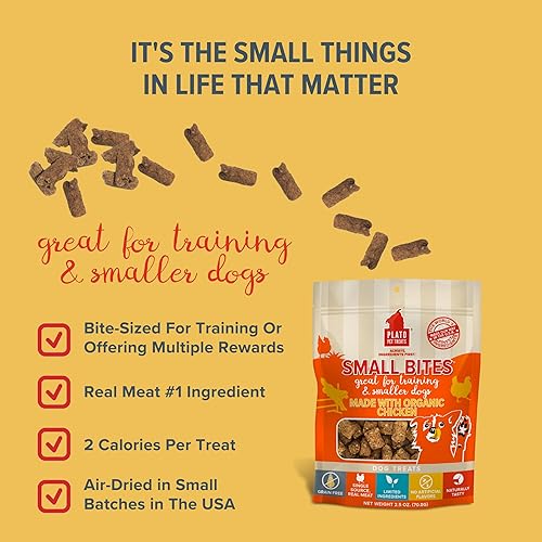 Miniatura 4 de PLATO Small Bites - Golosinas para perros, sabor natural de carne real y pollo, sin granos y alto en proteínas, ingredientes auténticos secados al