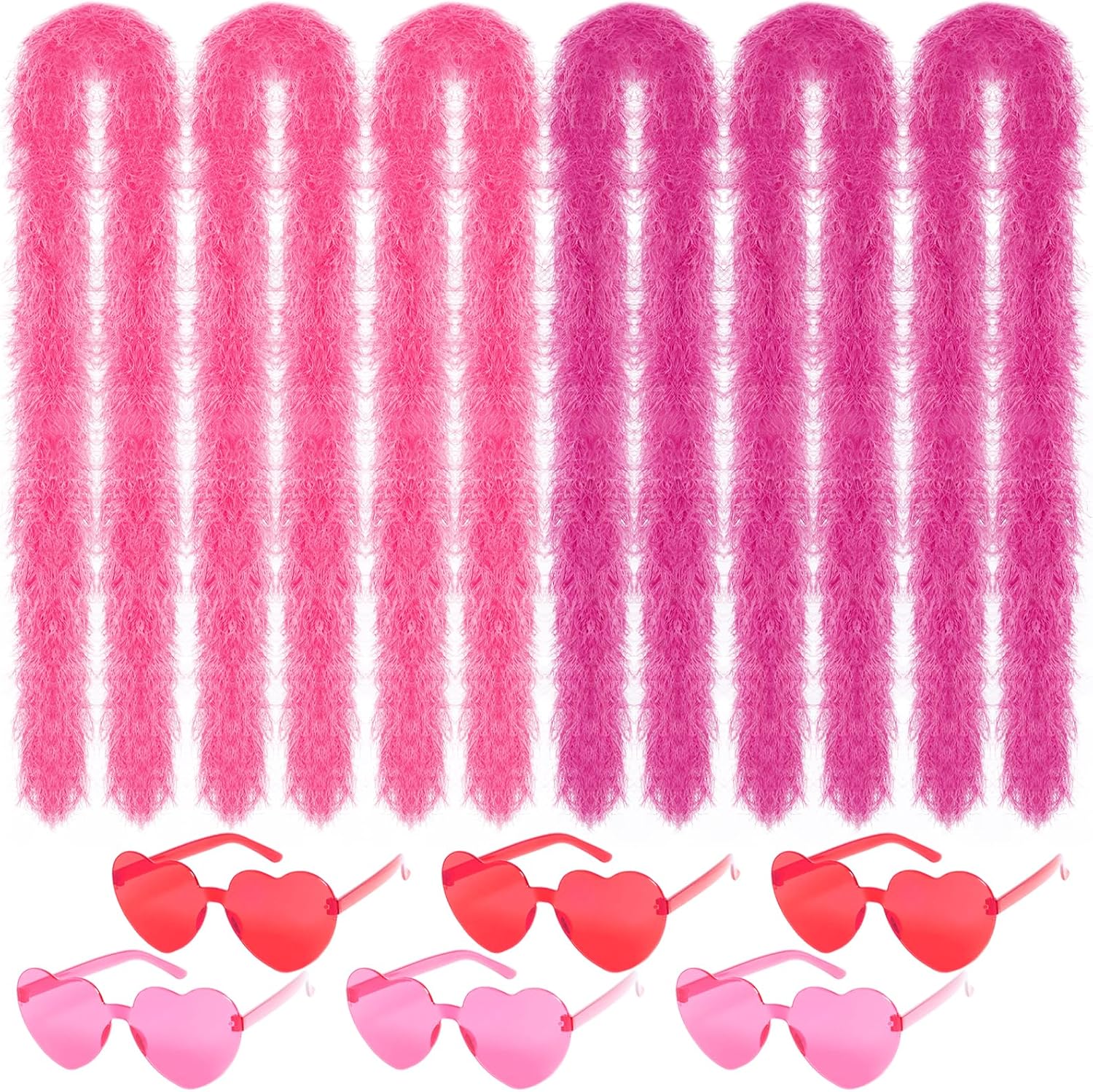6Pcs Fluffy Artificial Feather Boas with Heart Sunglasses Set 6.6ft Boas Party Favors for Women Bachelor Halloween