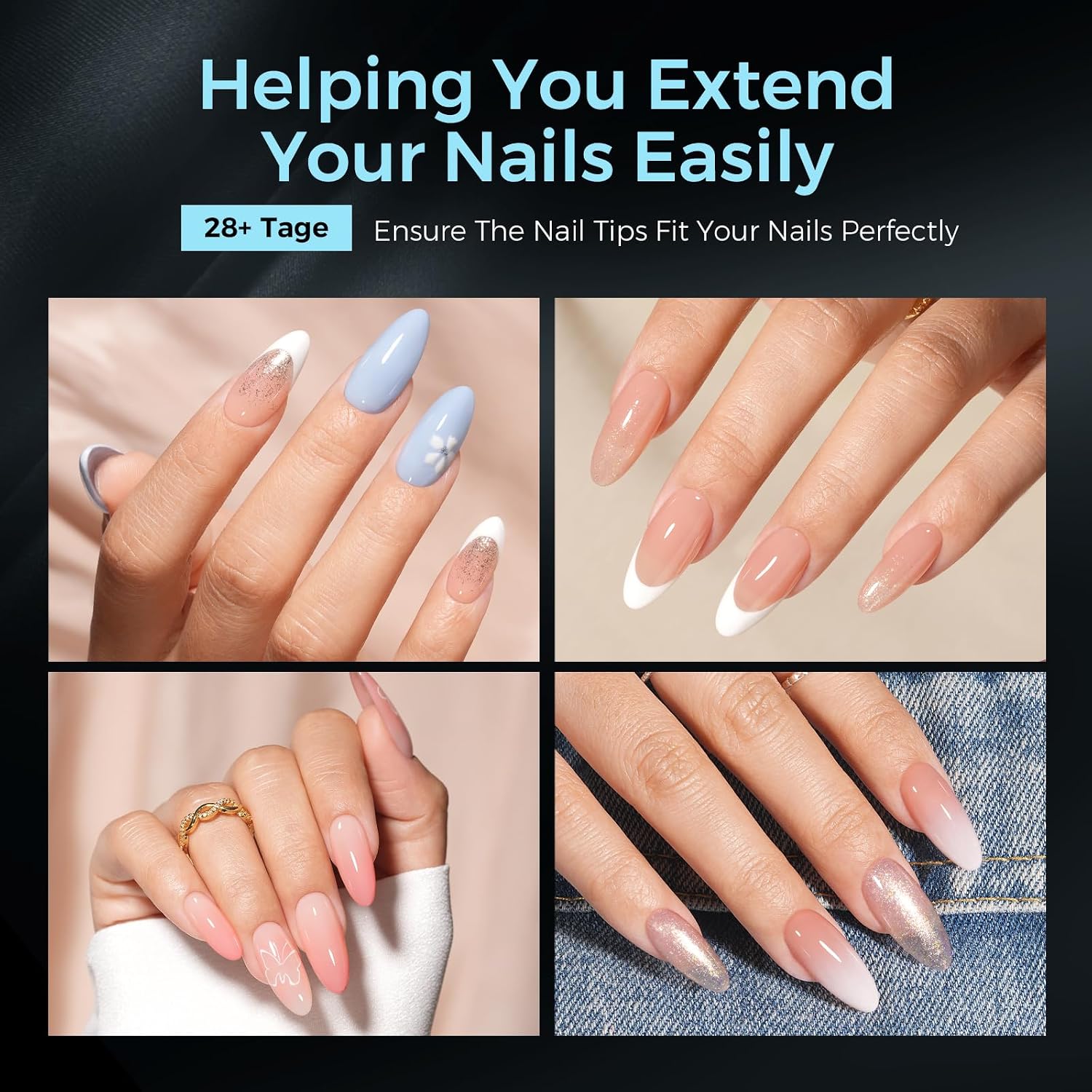 TOMICCA Medium Almond Nail Tips 504PCS, 12 Sizes Half Cover Gel Nail Tips for Half Matte Acrylic Nails, Clear Gel Nail Extension Tips for DIY Nail Salon