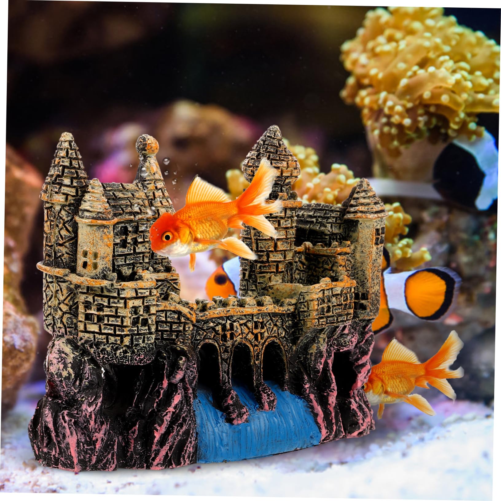 POPETPOP 5 Piezas Acuario del Castillo Pecera Retro Cueva De Roca De Acuario Peces De Acuario Falsos Tanque Planta De Betta Pequeña Casa del Acuario Planta Flotante De Acuario Resina