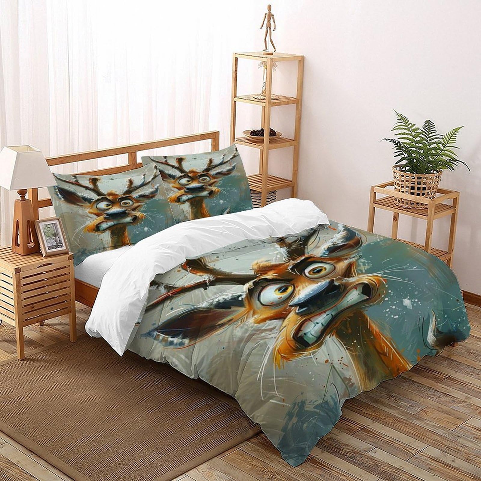 Housse de couette cerf 3 pièces anti-plis en microfibre respirante pour lit super king