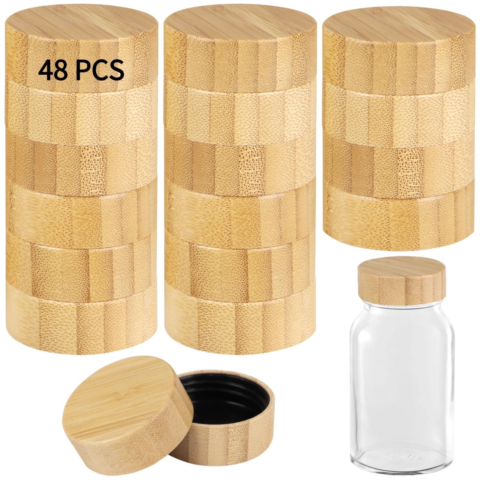 48 coperchi per barattoli in legno naturale, riutilizzabili, a prova di perdite, per barattoli da 113,4 g e 170,1 g, coperchi rotondi con fili di plastica