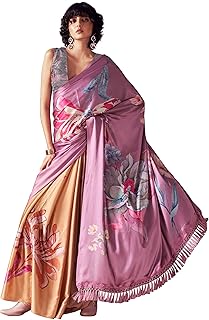 Womanista Women's Satin Two Way Floral Saree (TI6570_Lavender & Yellow)