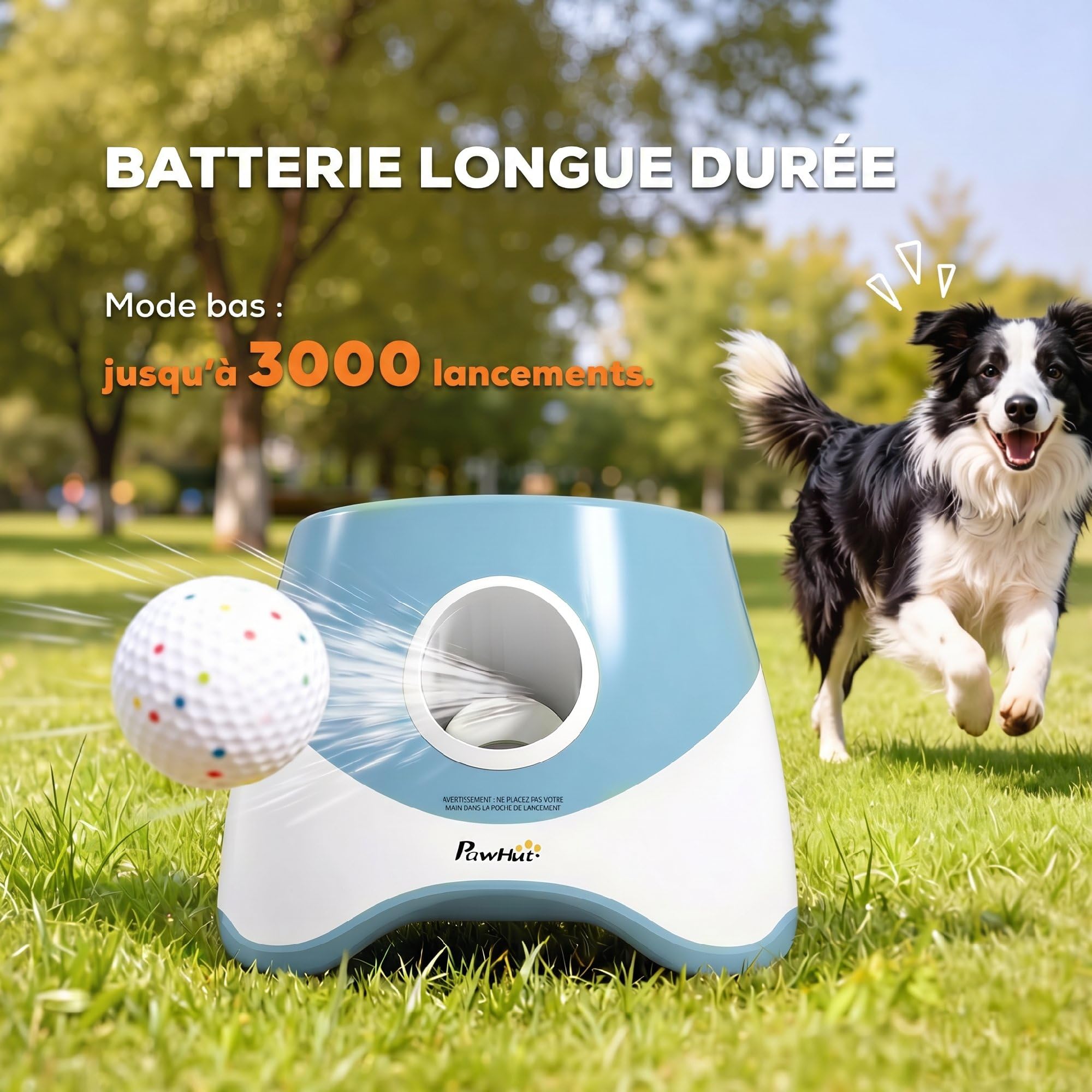 PawHut Lanceur Automatique de Balles pour Chiens Petits et Moyens avec 3 Balles en ETPU, 3 Distances (6m/10m/14m), Jouet d'Entraînement Intérieur Extérieur, Bleu