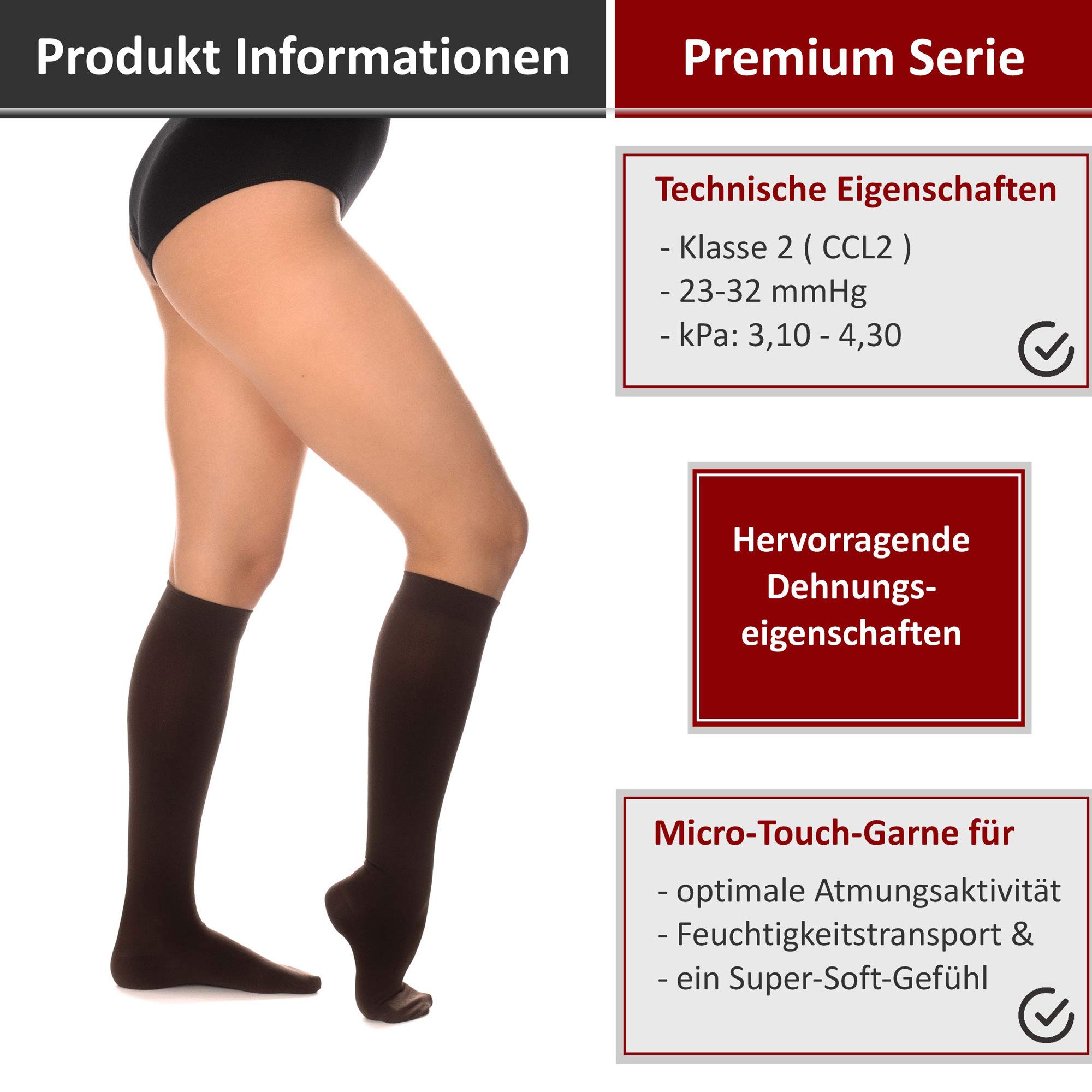RIEMTEX medizinische Kompressionsstrümpfe Klasse 2 CCL2 23-32 mmHg Wadenstrümpfe für Damen Geschlossene Spitze PREMIUM Serie 3211a (Größe 7, Braun)