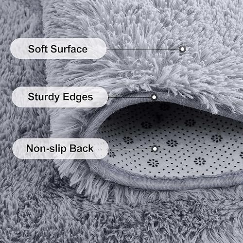 Miniatura 7 de Alfombras de área para sala de estar, alfombra mullida súper suave para dormitorio, alfombra peluda color rubor de 4 x 5.9, alfombra de felpa para