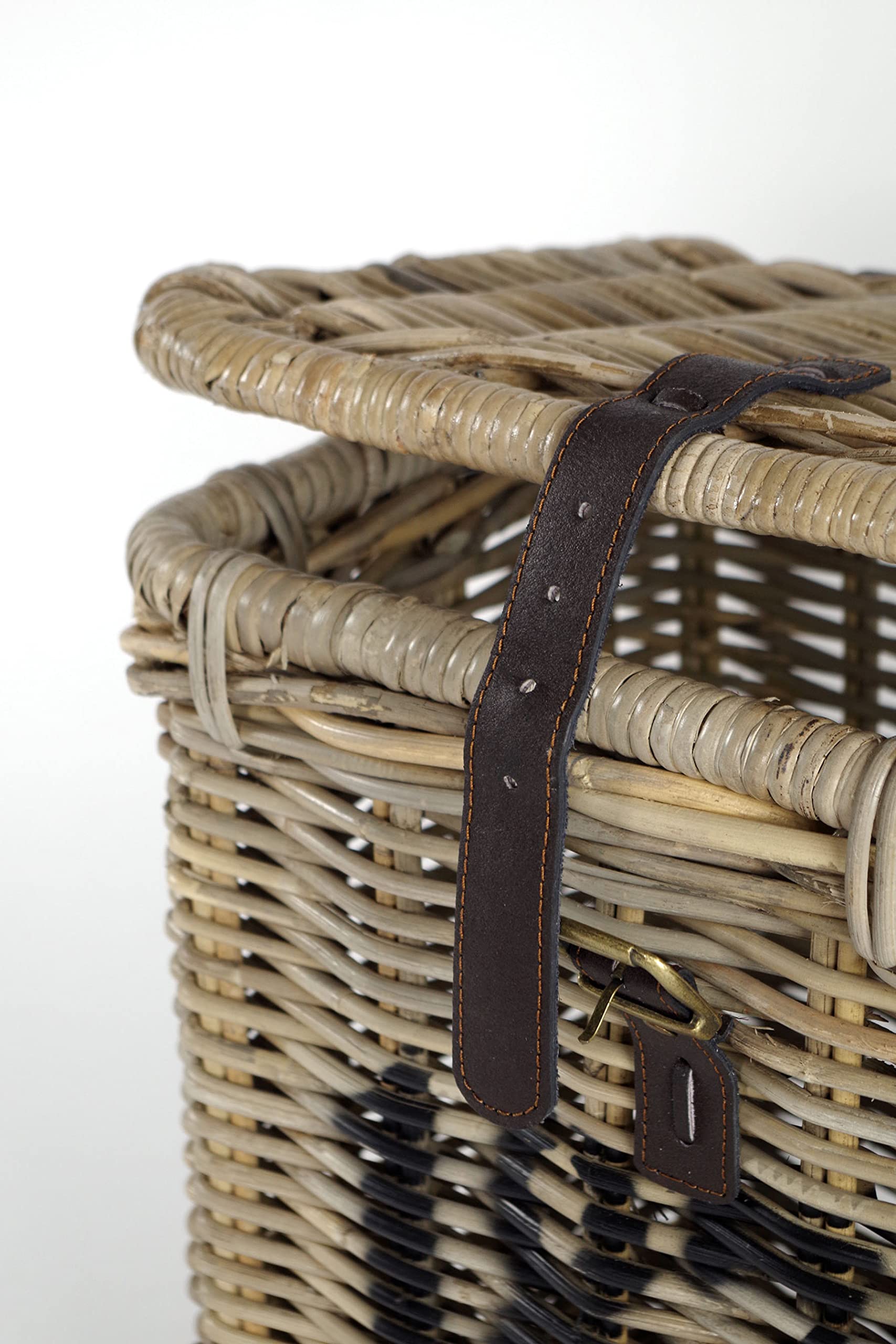 Kobolo Aufbewahrungskorb aus Rattan mit Deckel 39x27x40 cm Grau