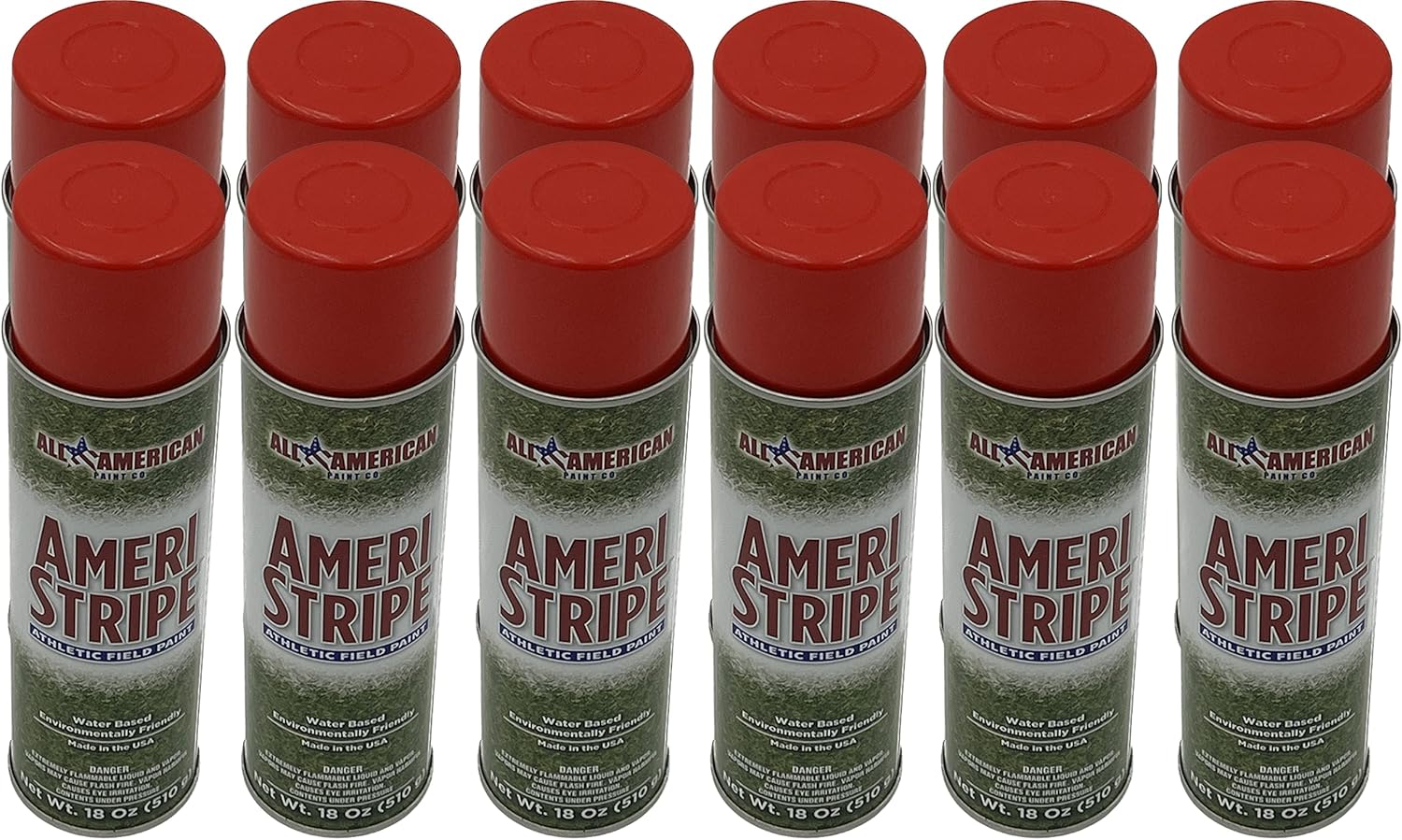 Red Color Athletic Field Marking Paint, 12 Cans (18 oz Each) - Resistant, Fast-Drying, Grass & Line Striping Aerosol Paint - Pro-Quality, Eco-Friendly Water Based Formula for Soccer, Football, Baseball Fields, & More