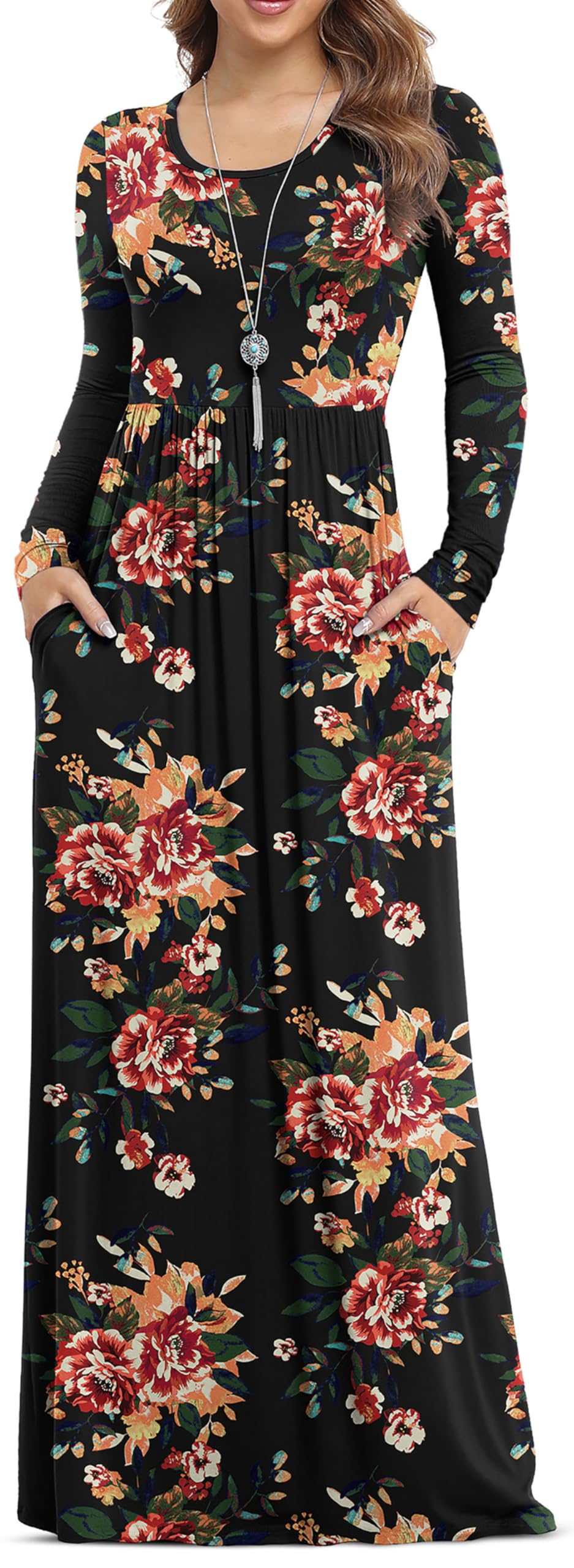 VIISHOW Women's Long Sleeve Loose Plain Maxi Dresses Casual Long Dresses with Pockets