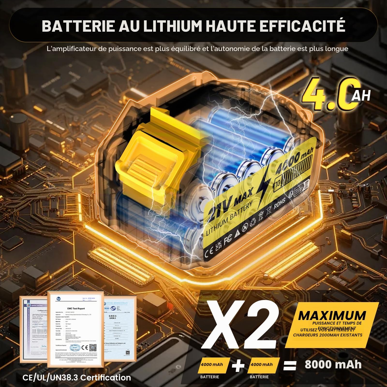 Nettoyeur Haute Pression Sans Fil, VOLTSTRIKE Nettoyeur Haute Pression sur Batterie, Buse 6-en-1, avec 2 Batteries 4,0 Ah, 9 Niveaux de Pression Réglables, pour Jardin, Terrasse et Nettoyage Extérieur