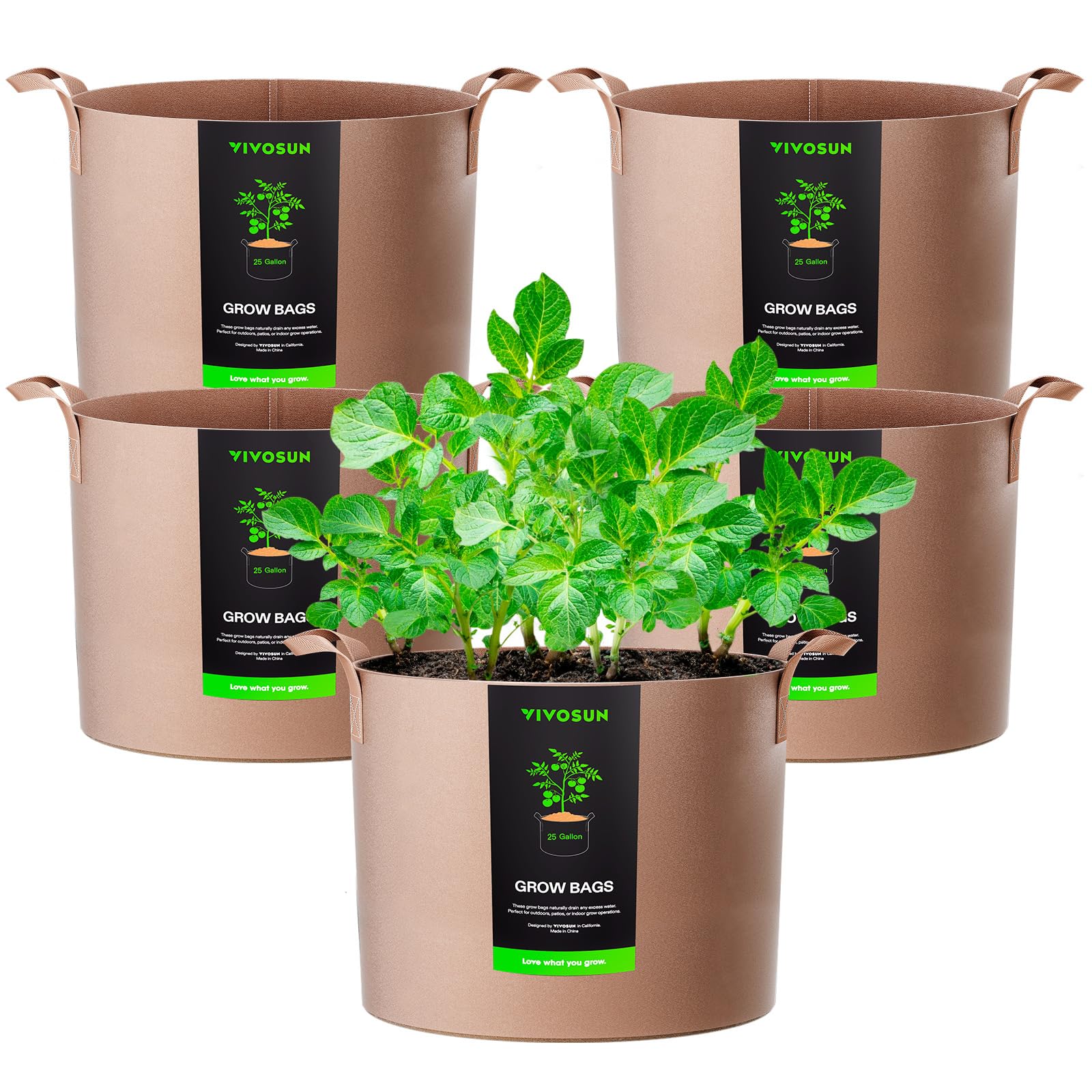 VIVOSUN 5-Pack 25 Gallon Grow Bags Tan