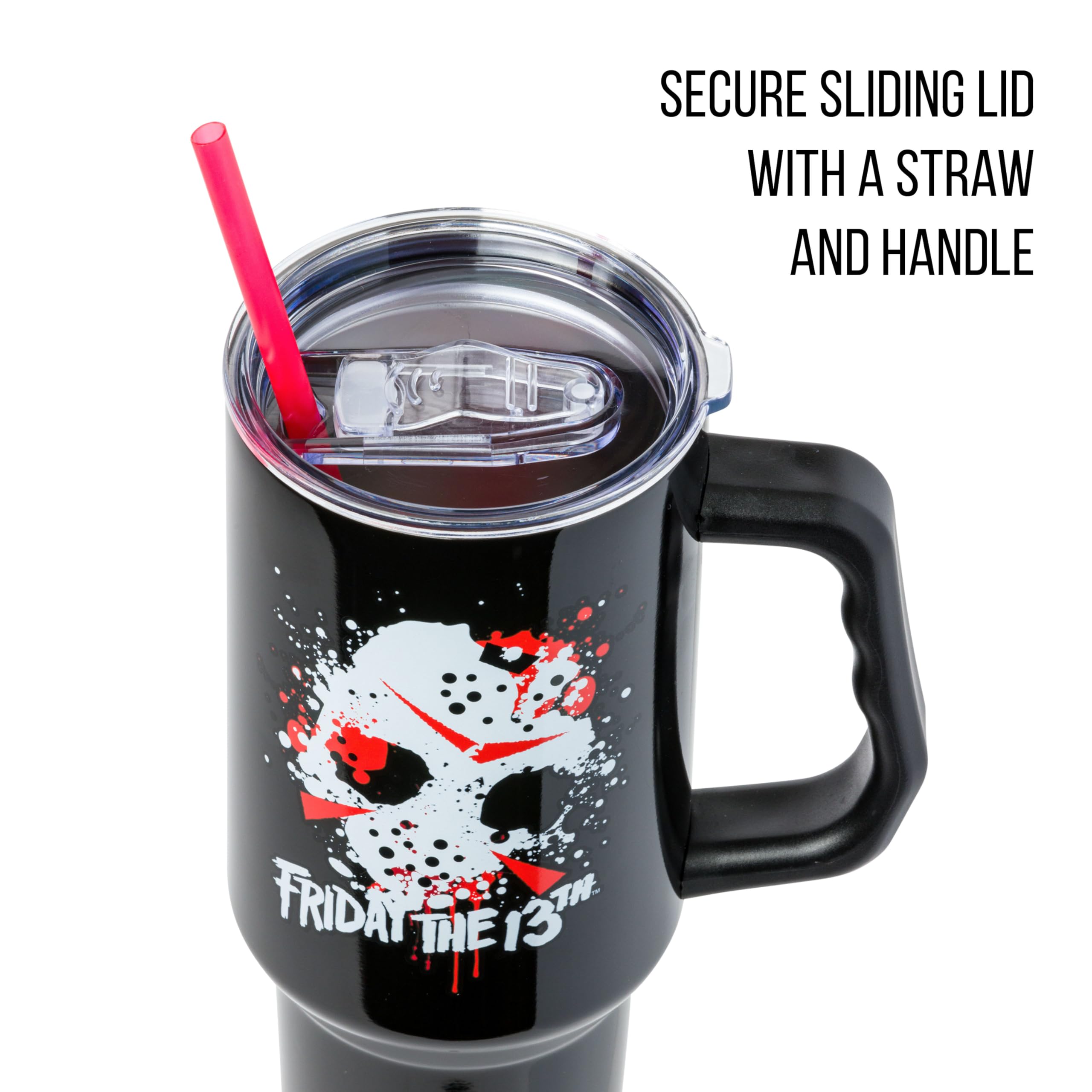 Vaso Térmico Jason Voorhees Viernes 13 – 20 Oz Acero Inoxidable Brilla En La Oscuridad – Con Pajita Y Tapa