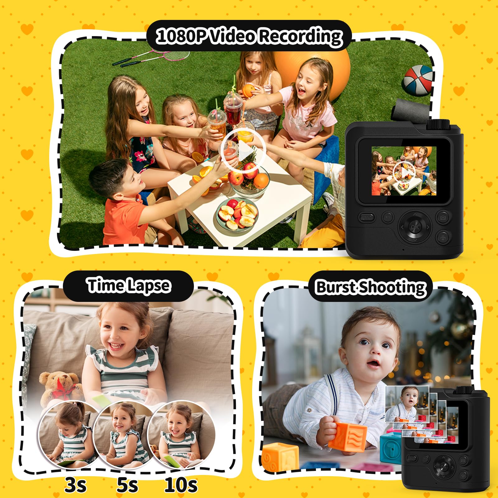 Gofunly Camara Fotos Infantil Instantanea, 2,0" 1080P Camara Fotos Infantil con Tarjeta de 32GB y Papel Fotografia, Juguete Cámara Instantánea Regalos para Niños y Niñas de 3-12 Años (Negro) — view 3
