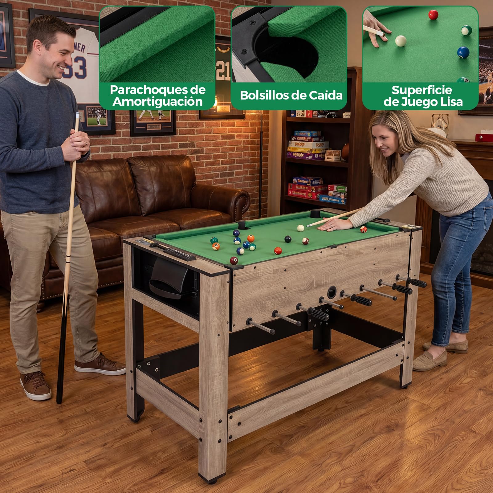 GOPLUS Mesa Multijuego Giratoria 2 en 1 con Billar y Futbolín