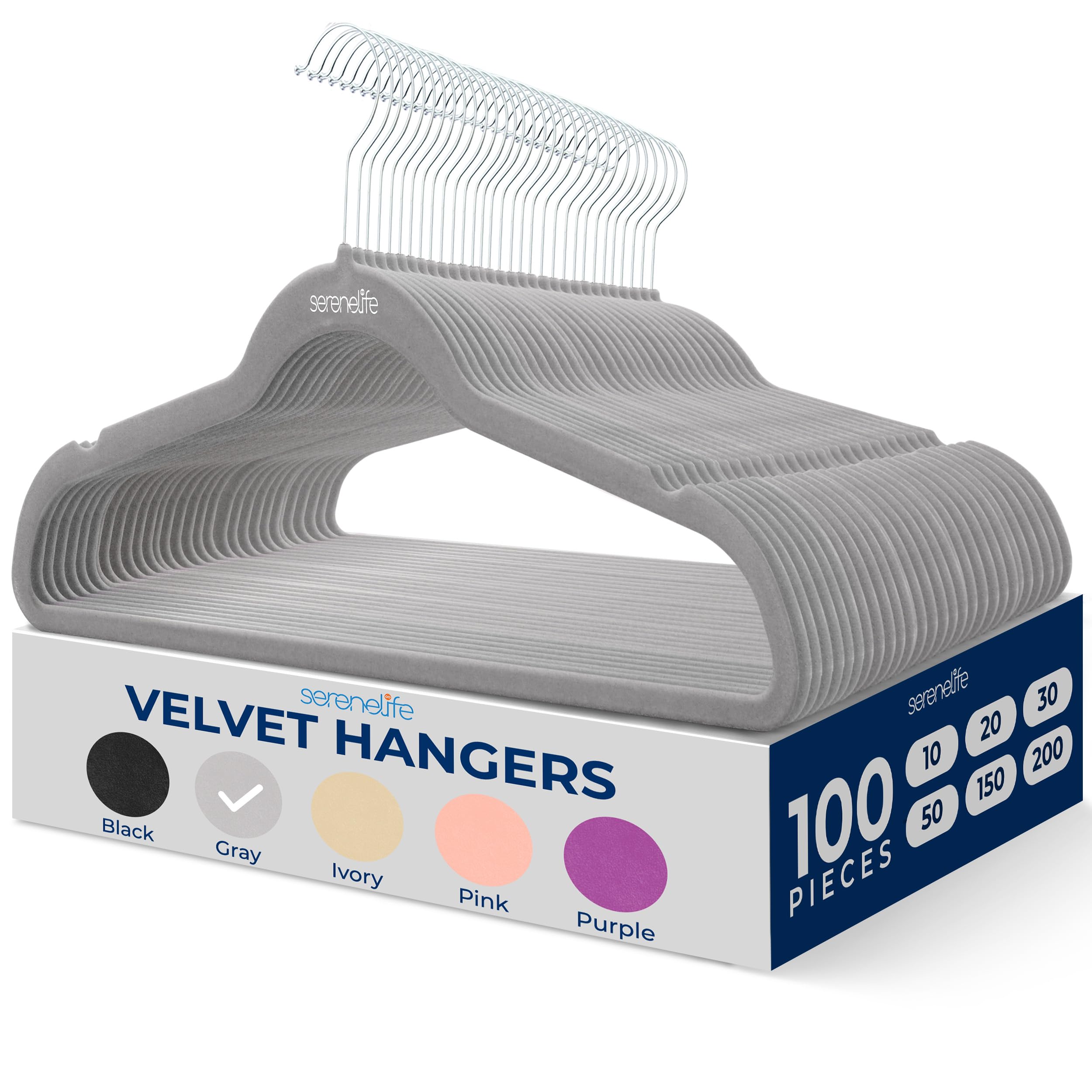 SereneLife Velvet Hangers – 100 Pack, Slim &amp; Space Saving for Closets