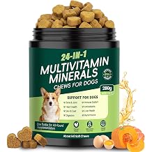 24-in-1 Dog Vitamins and Supplements, Dog Multivitamin Chewable with Chondroitin Probiotics Omega-3 Glucosamine for Dogs Skin Coat Hip and Joint Heart Gut Liver Brain Eye Immune Support, 140 Chews