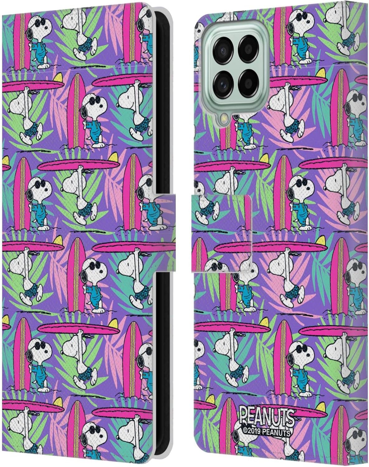Head Case Designs Officially Licensed Peanuts Surf Pattern Snoopy Aloha Disco Leather Wallet Case Compatible with Samsung Galaxy M53 (2022)