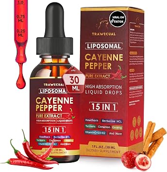 15-in-1 Liposomal Cayenne Pepper Liquid Drops Supplement, 30ml, 1 Fl Oz