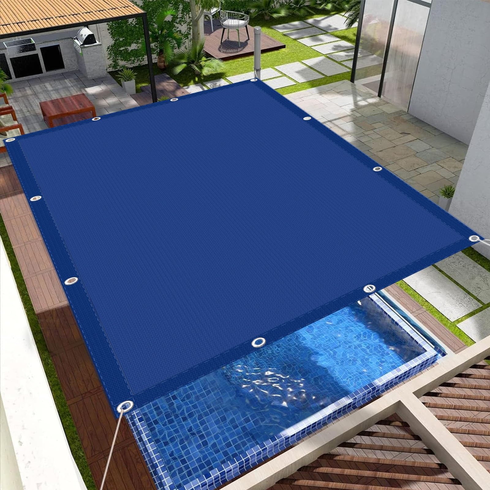 Voile d'ombrage contre la chaleur et le vent bâche bleu foncé 1.8x5.5m