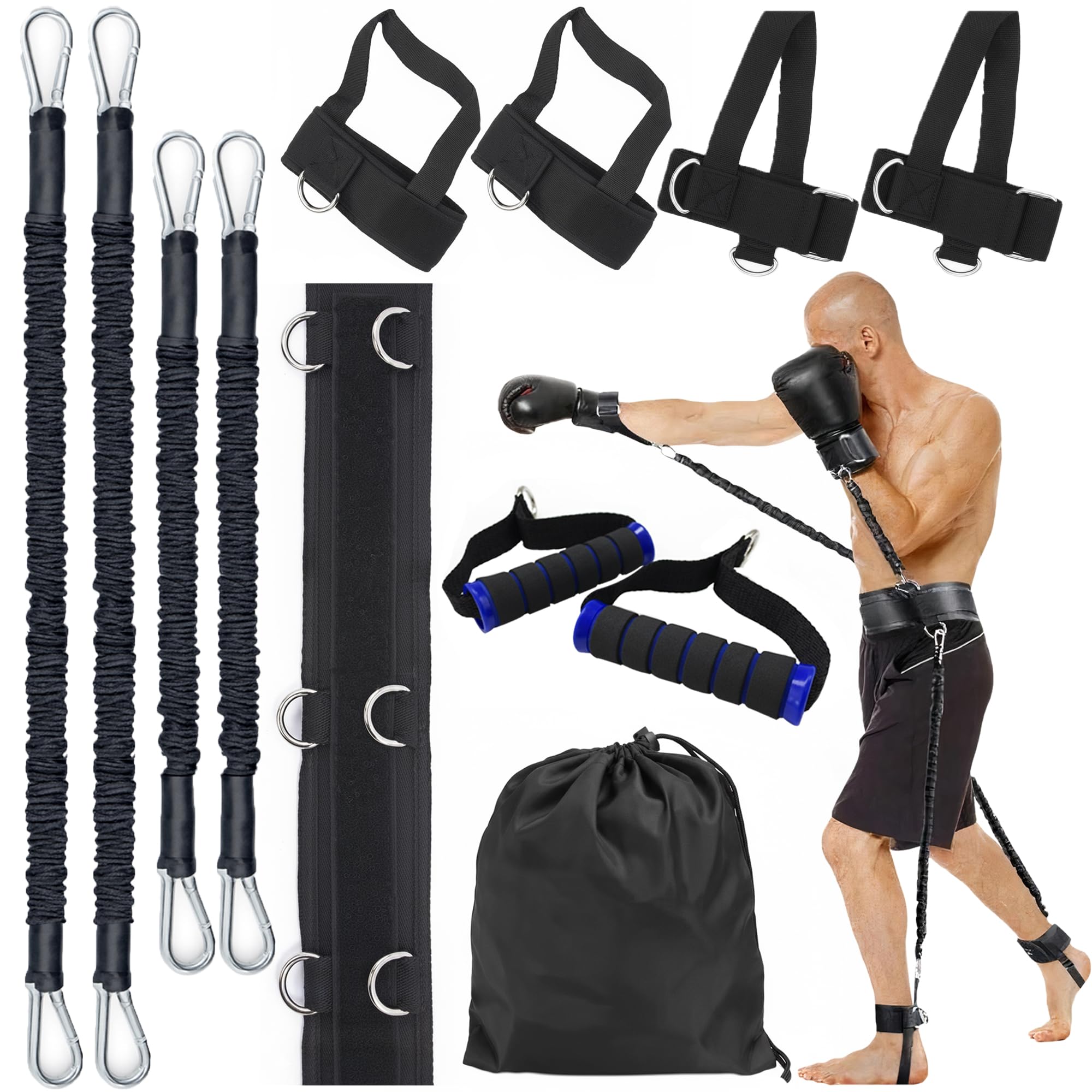Bandes de résistance pour entraînement Boxe, MMA et Vitesse – Set Complet avec Ceinture, Poignets, Chevilles et poignées – Accessoire Sport pour la Maison ou la Salle, 12 pièces