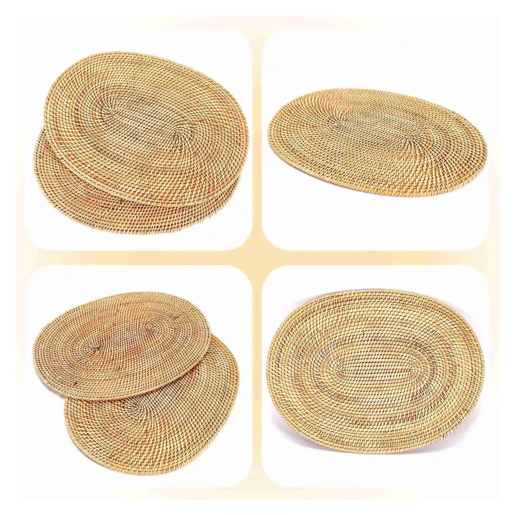 4 Stück ovales Rattan-Tischset, Rattan handgewebt Für Tisch | Teezeremonie-Zubehör, geeignet for Esszimmer, Küche