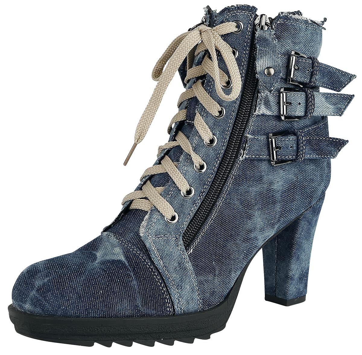 Rock Rebel by EMP Damen blaue High-Heels aus Jeans-Stoff im Used-Look