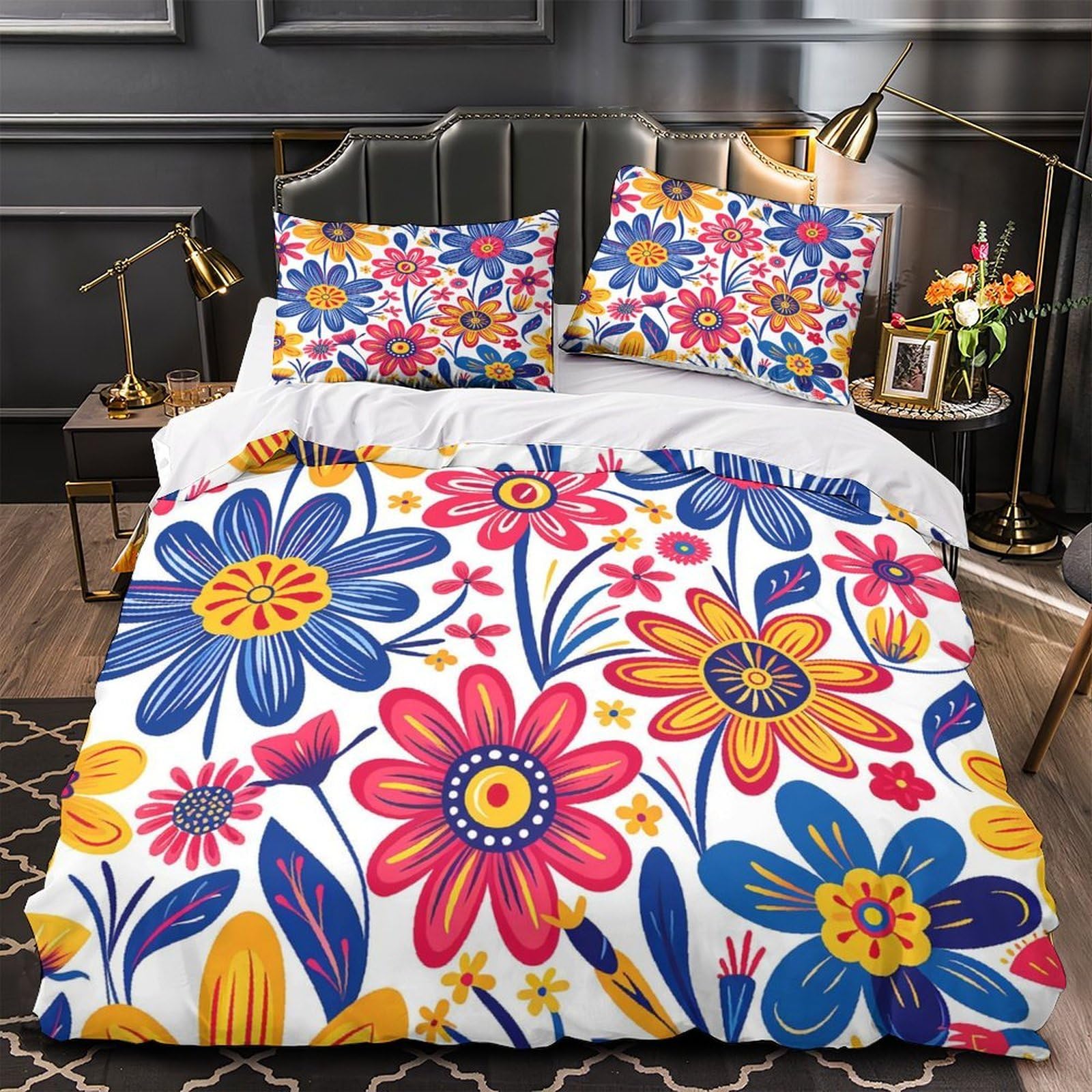 MMDASBVPE FloralPattern Duvet Cover 3D Design Printed Machine Washable 3 Pieces Bedding Set Zipper Comforter Cover Hotel Quality Washable for Adults Kids Women Teens Youth Single（135x200cm）