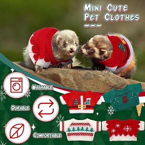 Miniatura 3 de 4 piezas de ropa de hurón, suéter de hámster, ropa de conejillo de indias, disfraz de conejito, sudadera de punto para invierno cálido, chaleco de