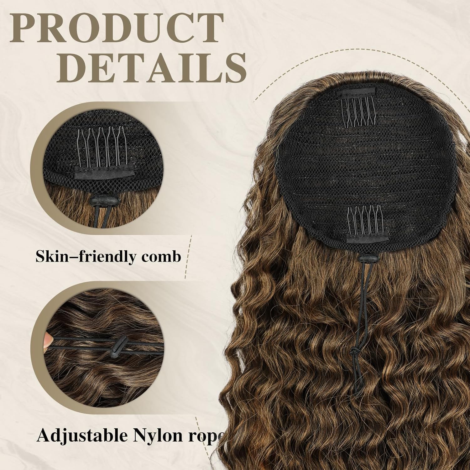 colorfulpanda Long Drawstring Curly Ponytail Hair Piece for African American Ponytail Extension Synthetic Hair Afro Kinky Curly Ponytail with Clip in Hairpiece for Women,18 inch(Black/Blonde) - Image 3