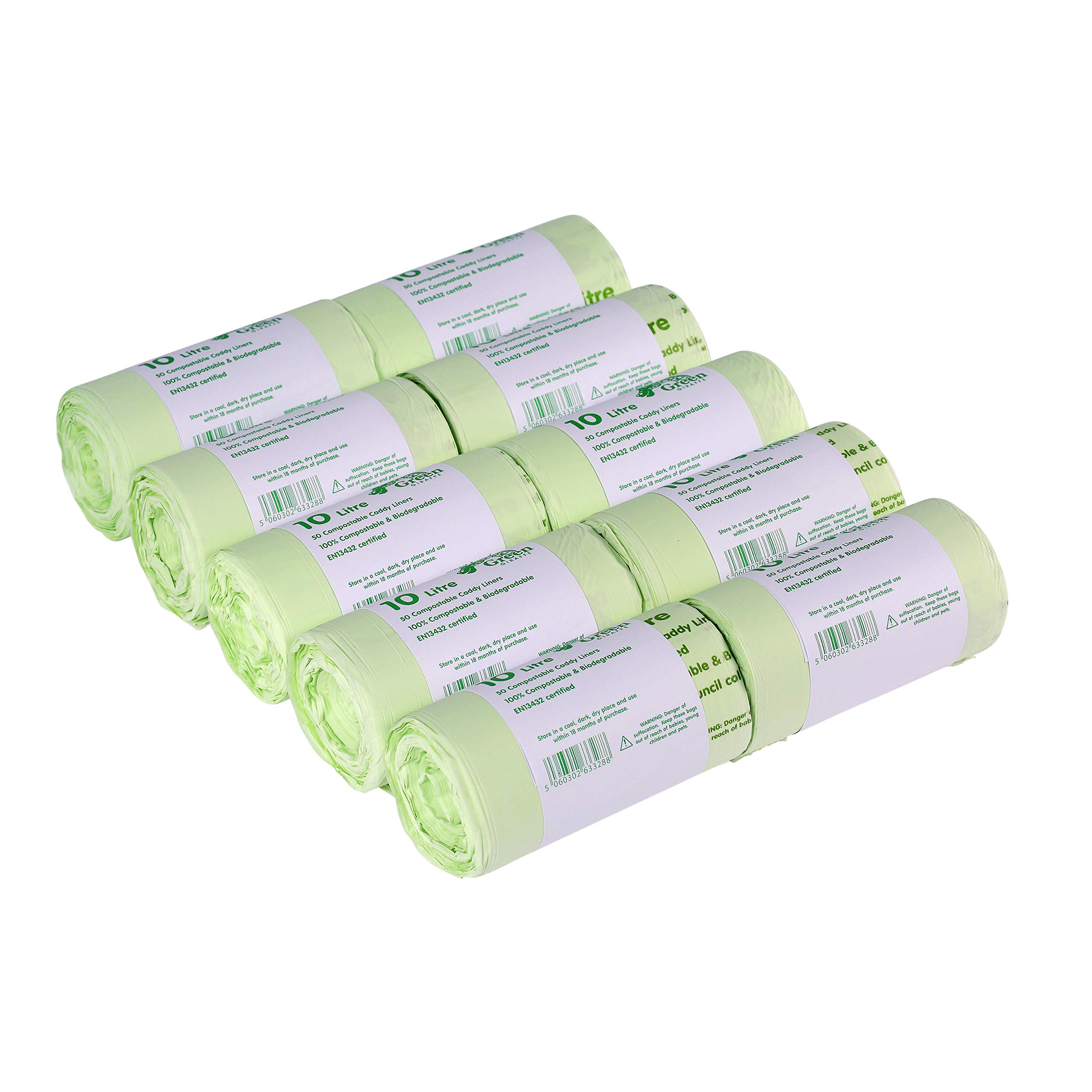 All-Green Green Giraffe 500 X 10L Compostable Caddy Liners - Food Waste Bin Liners - 10 Rolls