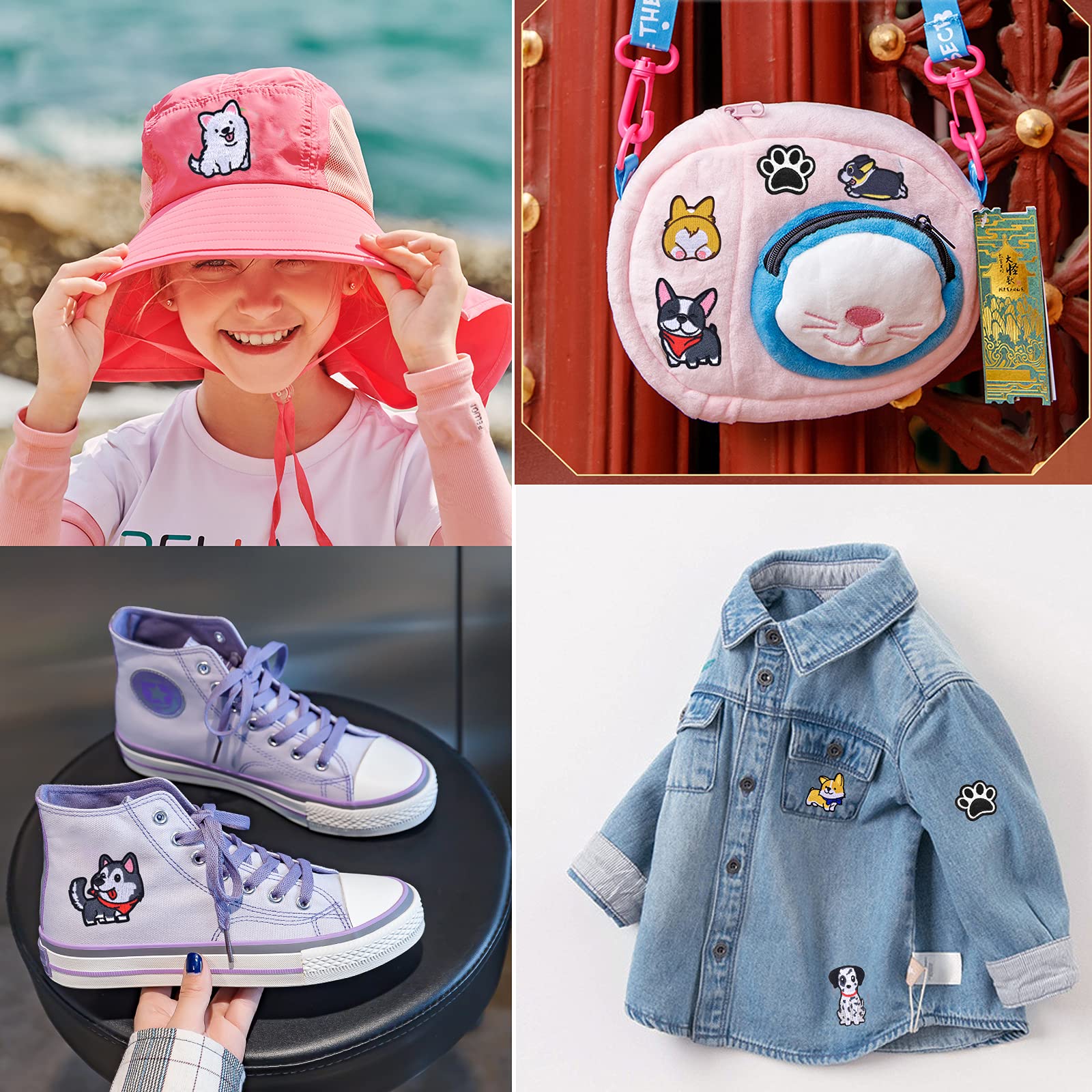 Woohome Ecussons Thermocollants, 12 PCS Super Mignon Chat Et 4 PCS Chien Patch Thermocollant Ecusson à Coudre Patch Applique Pour Vêtement T-Shirt