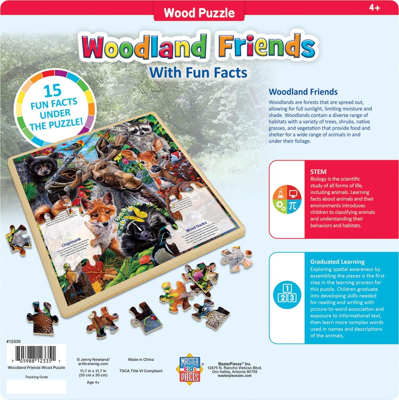 MasterPieces Wood Fun Facts - Woodland Friends 48pc Wood Puzzle