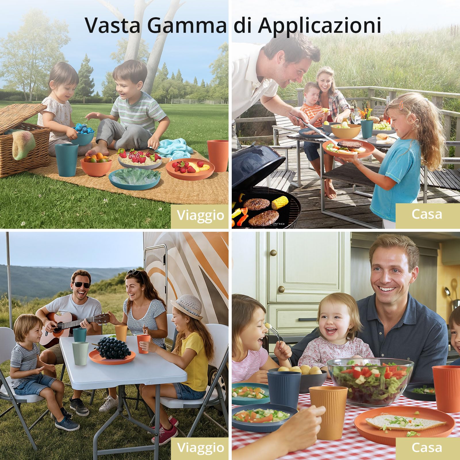 Anbte Set Posate da Viaggio 18 Pezzi Infrangibili, Leggere e Compatte Riutilizzabile Nel Microonde per Campeggio/Picnic - Piatti, Forchette, Coltelli,Lavabili in Lavastoviglie