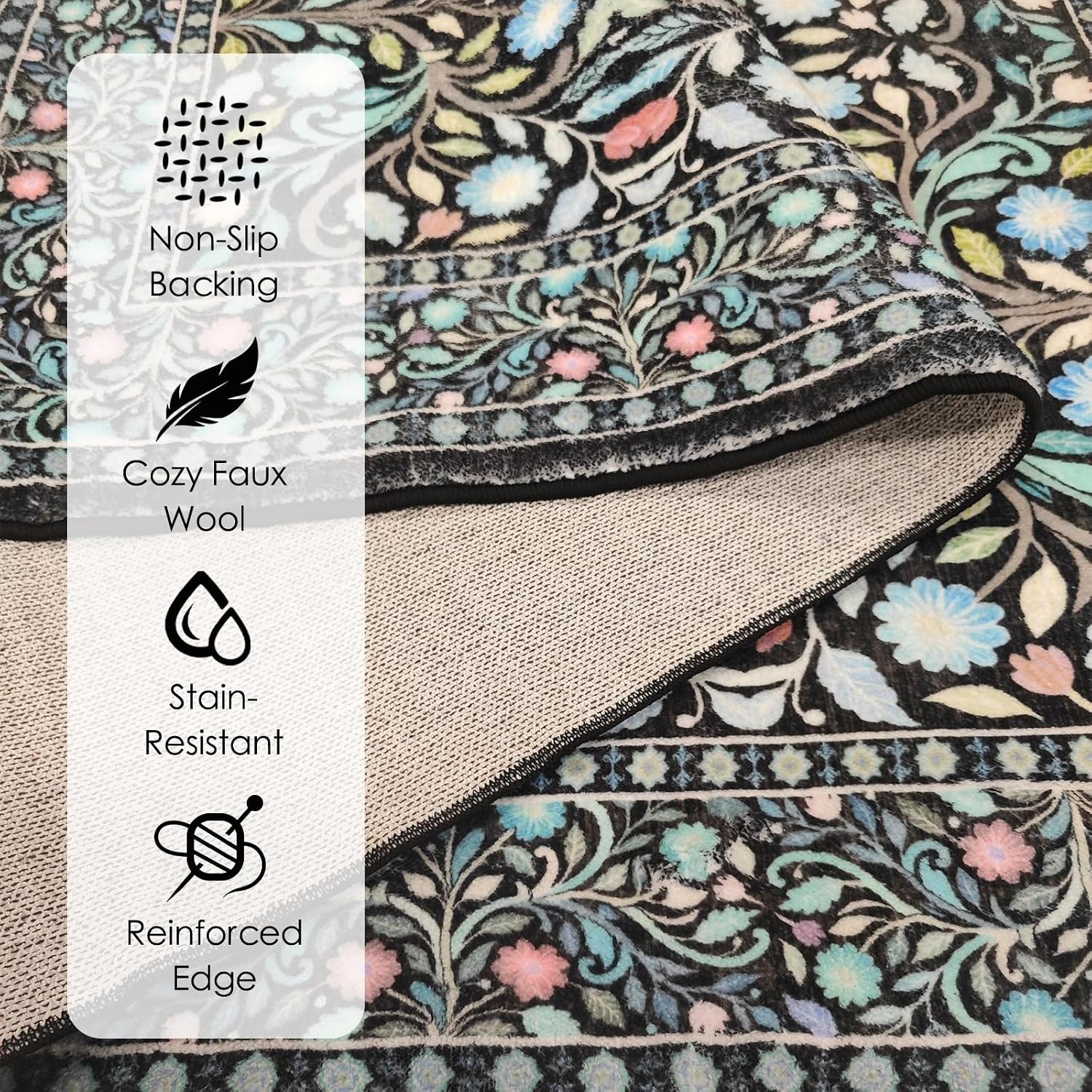 Runner Rug 2x6, Washable Vintage Floral Rug for Hallway Kitchen Runner Rugs Non Slip Black Boho Rugs Indoor Entryway, Kitchen, Bedroom, Living Room, Laundry, Bathroom